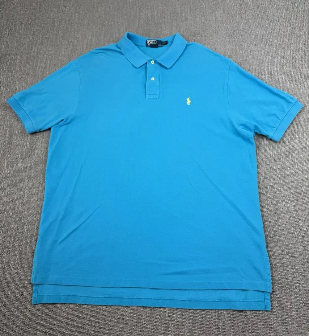 Polo Ralph Lauren Polo Shirt Mens XXL Blue Yellow Pony Short Sleeve Cotton